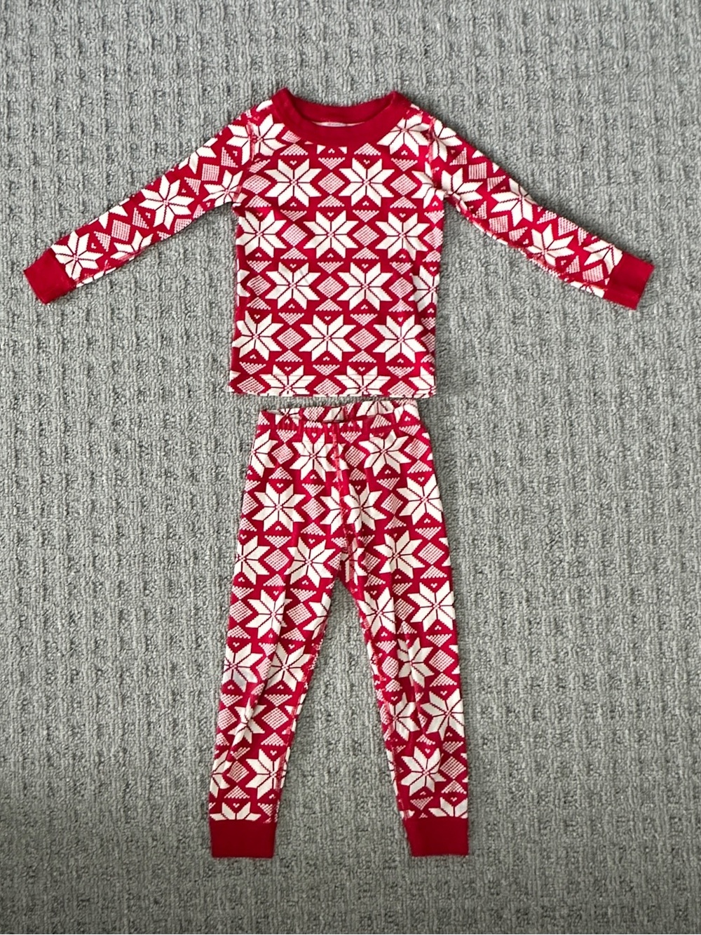 Hanna Andersson Kids Red Snowflake Fair Isle Long John Pajamas Organic Cotton 4